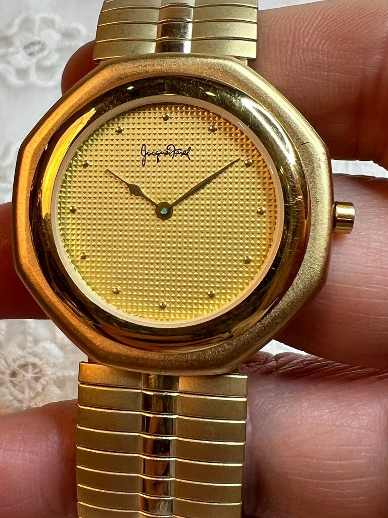 Vintage Jacques Farel Quartz Watch Mens Gold Stainless Gold Dial R
