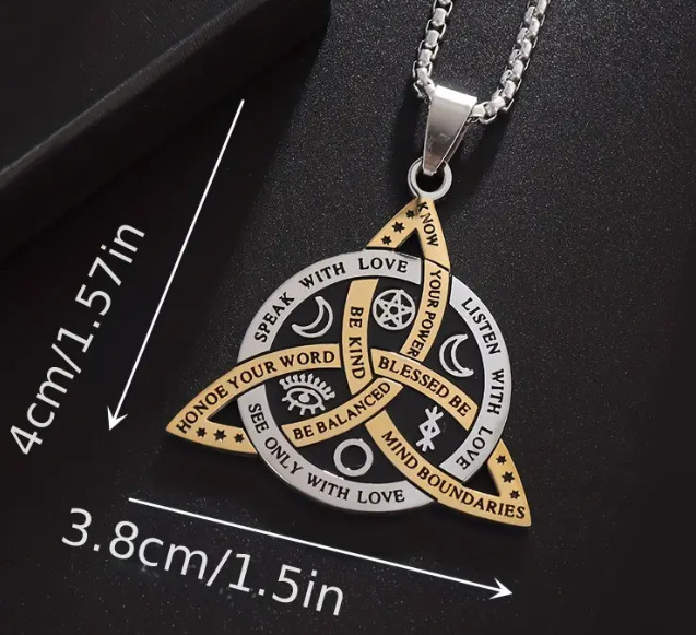 New Gold Witch’s Irish Protection Triquetra Trinity Knot Pendant Necklace Goth