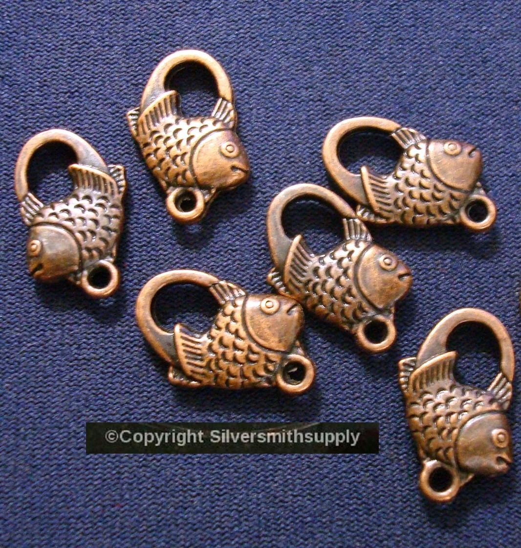 6 Fish shaped closed jewelry links ant copper pltd 3/4″ necklace bracelet FPC285