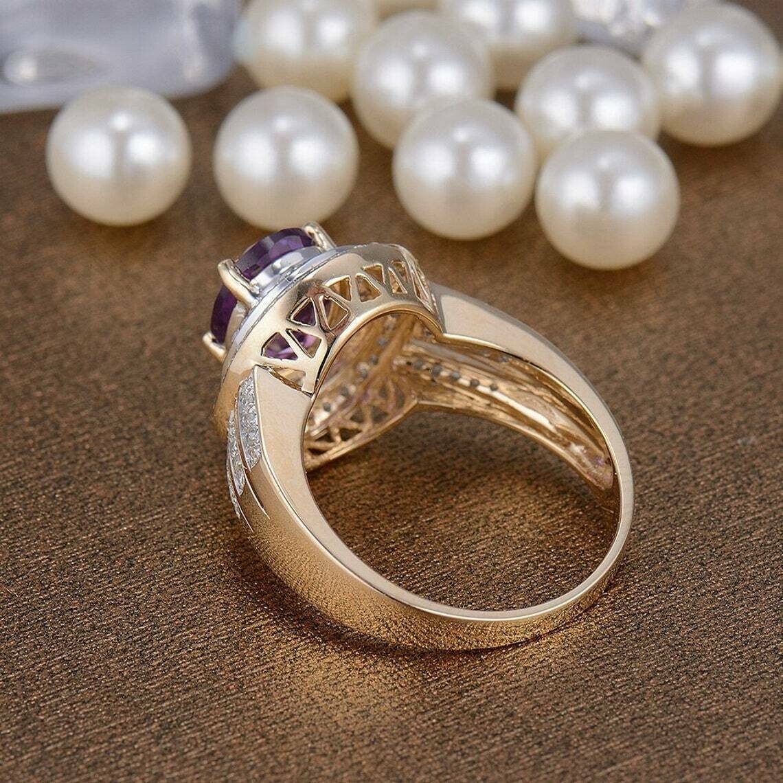 Gorgeous Wedding Ring Oval Cut Simulated Purple Amethyst 14k Yellow Gold Plated