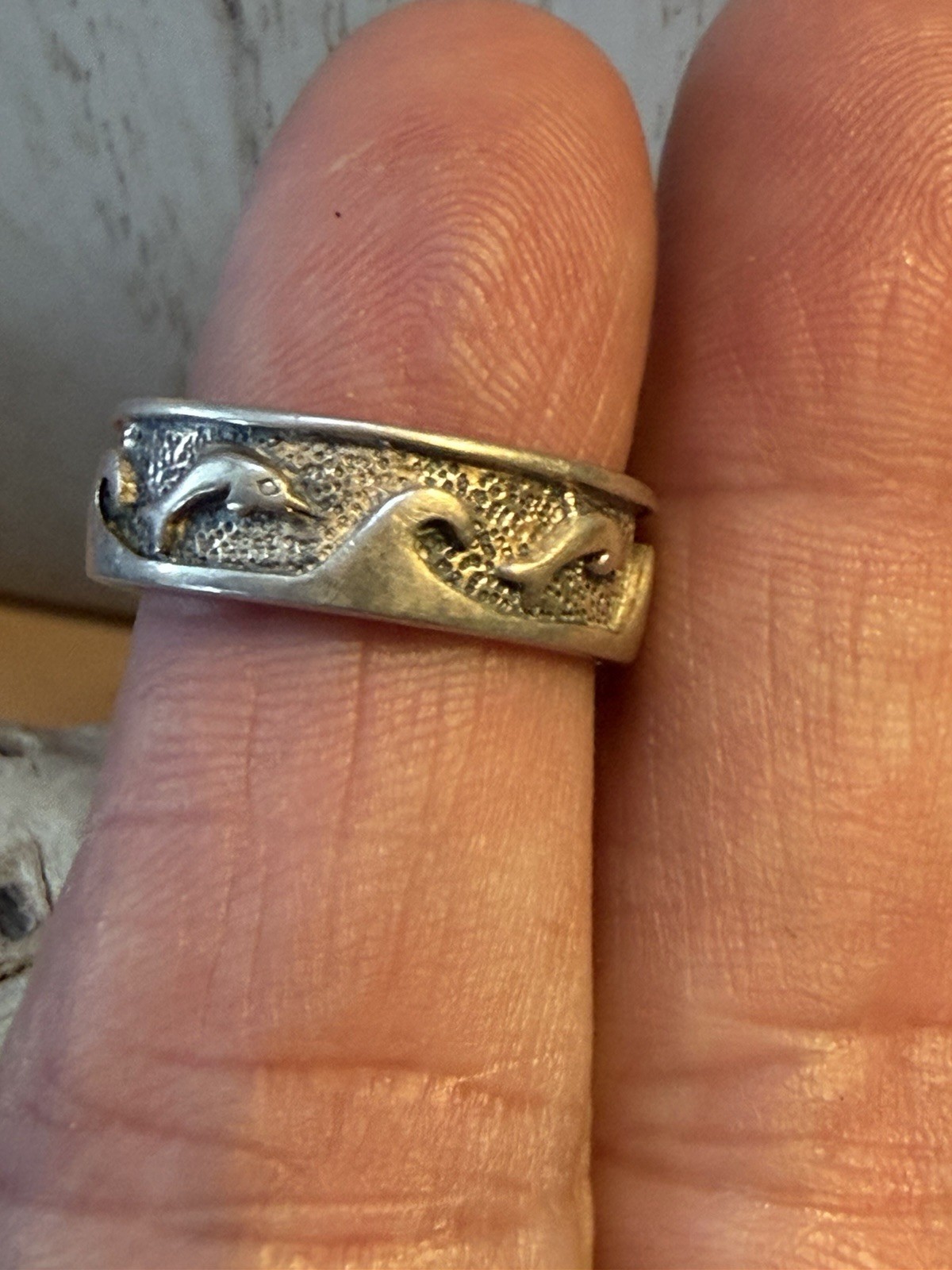 Signed Sterling Silver Dolphin Ring Band 925 Size 8 Peter Stone