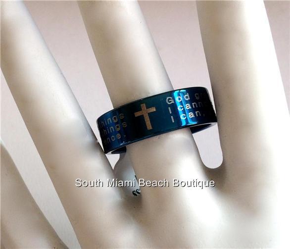 Serenity Prayer Ring Band Blue Stainless Steel NA AA Size 6 8 9 10 11 Unisex