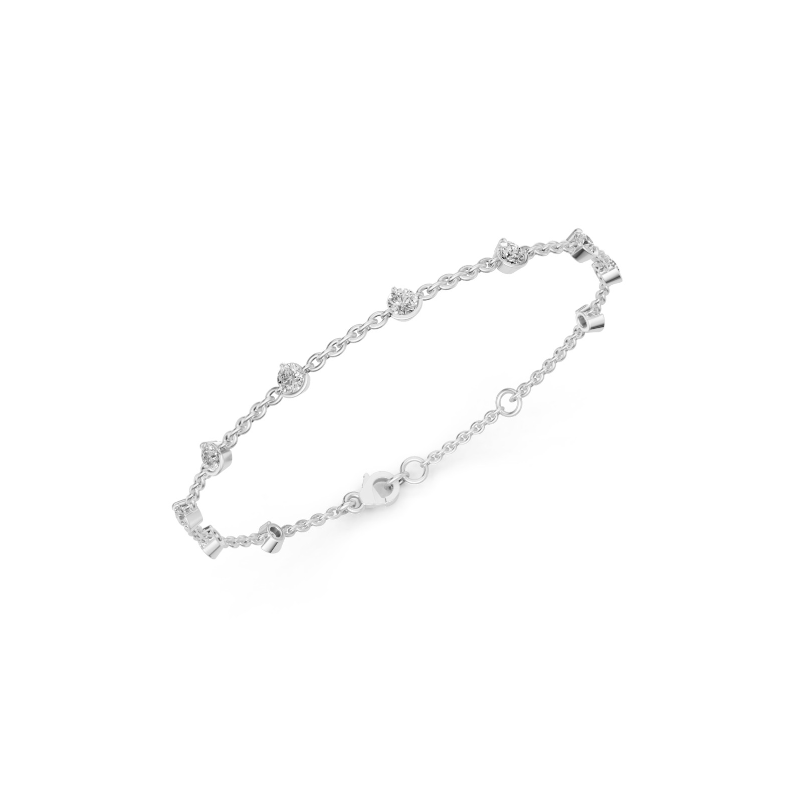 1.10 Carat Lab Grown Diamond Station Bracelet Bezel Set 14K White Gold 7 Inch
