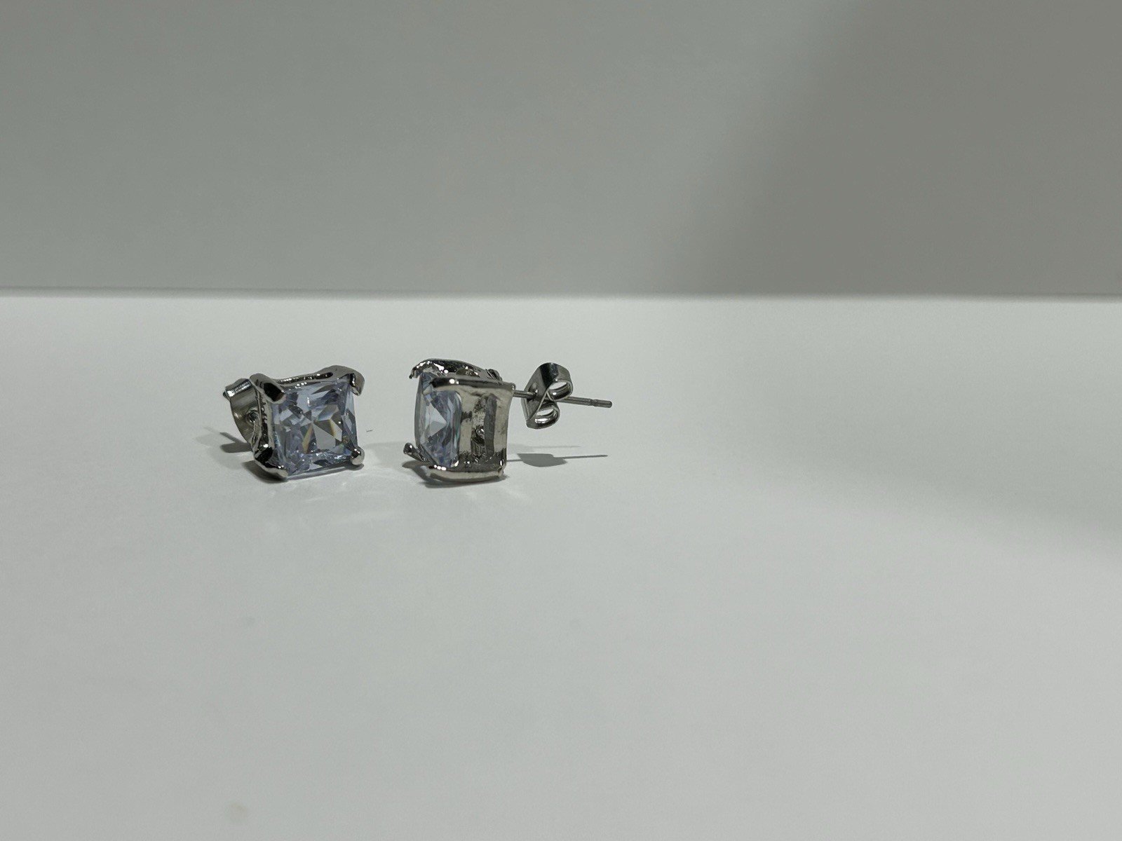 8mm Princess Cut Zircon Stud Earrings Silver Plated Diamond Alternative
