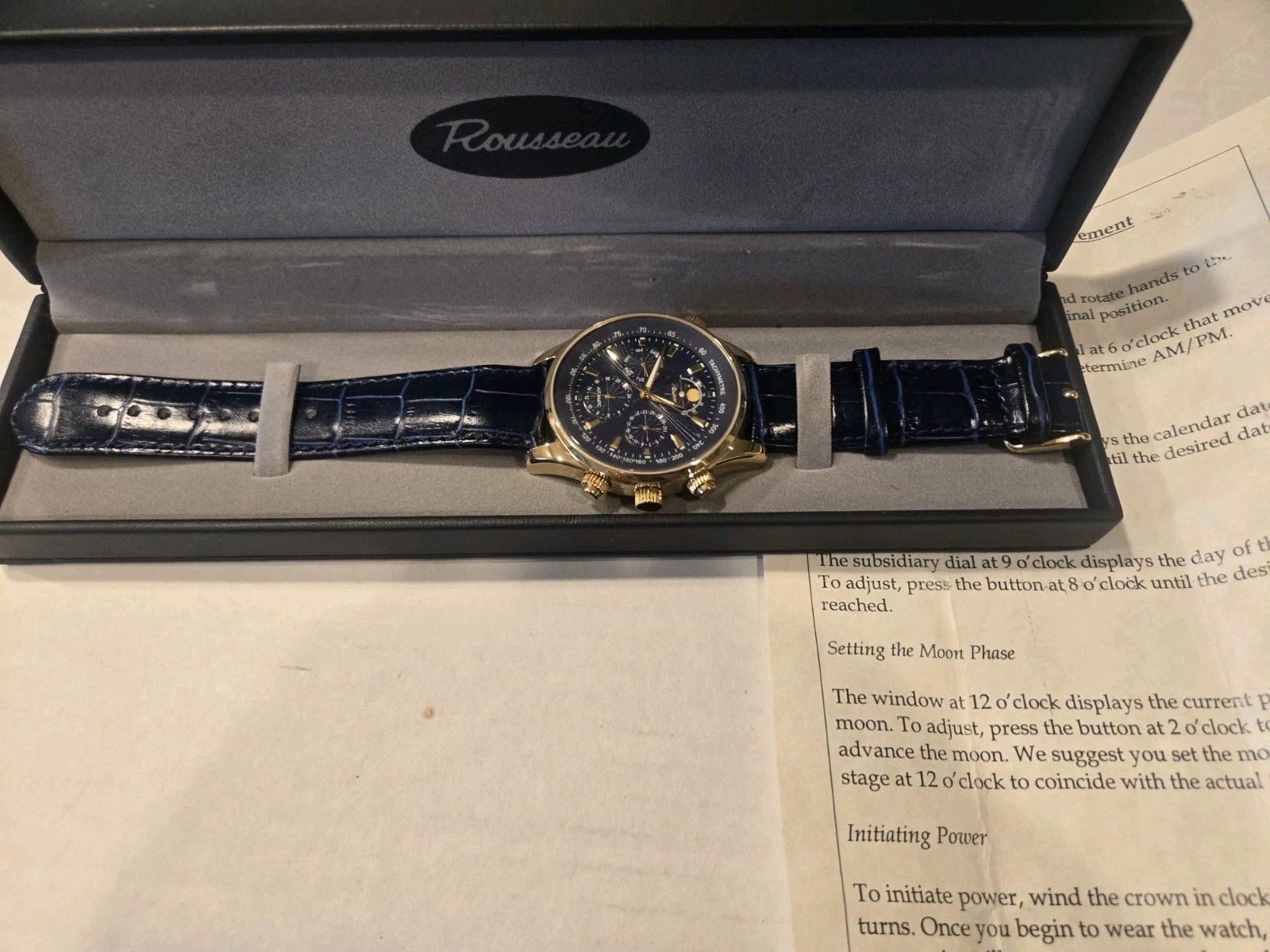 Rousseau 610004-1372 Mens Watch Blue Dial And Strap Automatic Movement Hs2115