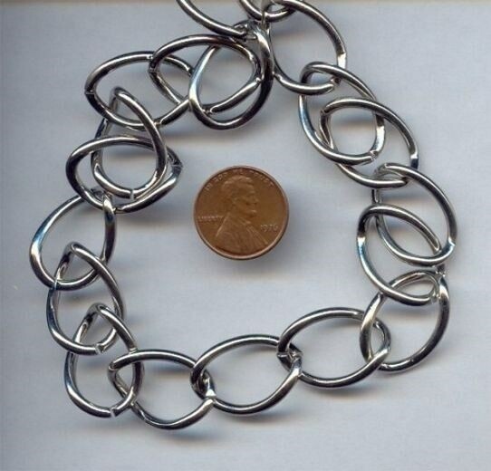 1 VINTAGE SHINY SILVER CURB 16mm CHAIN 18″ SECTION V777