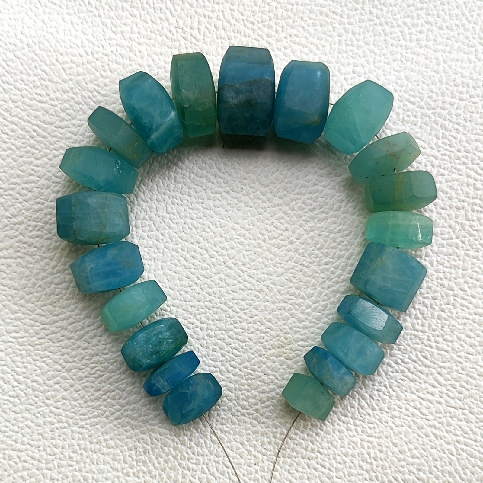 Matte Finish Aquamarine 10-16mm Faceted Bolt Shape Beads 6.5″ Strand Brazil Gems