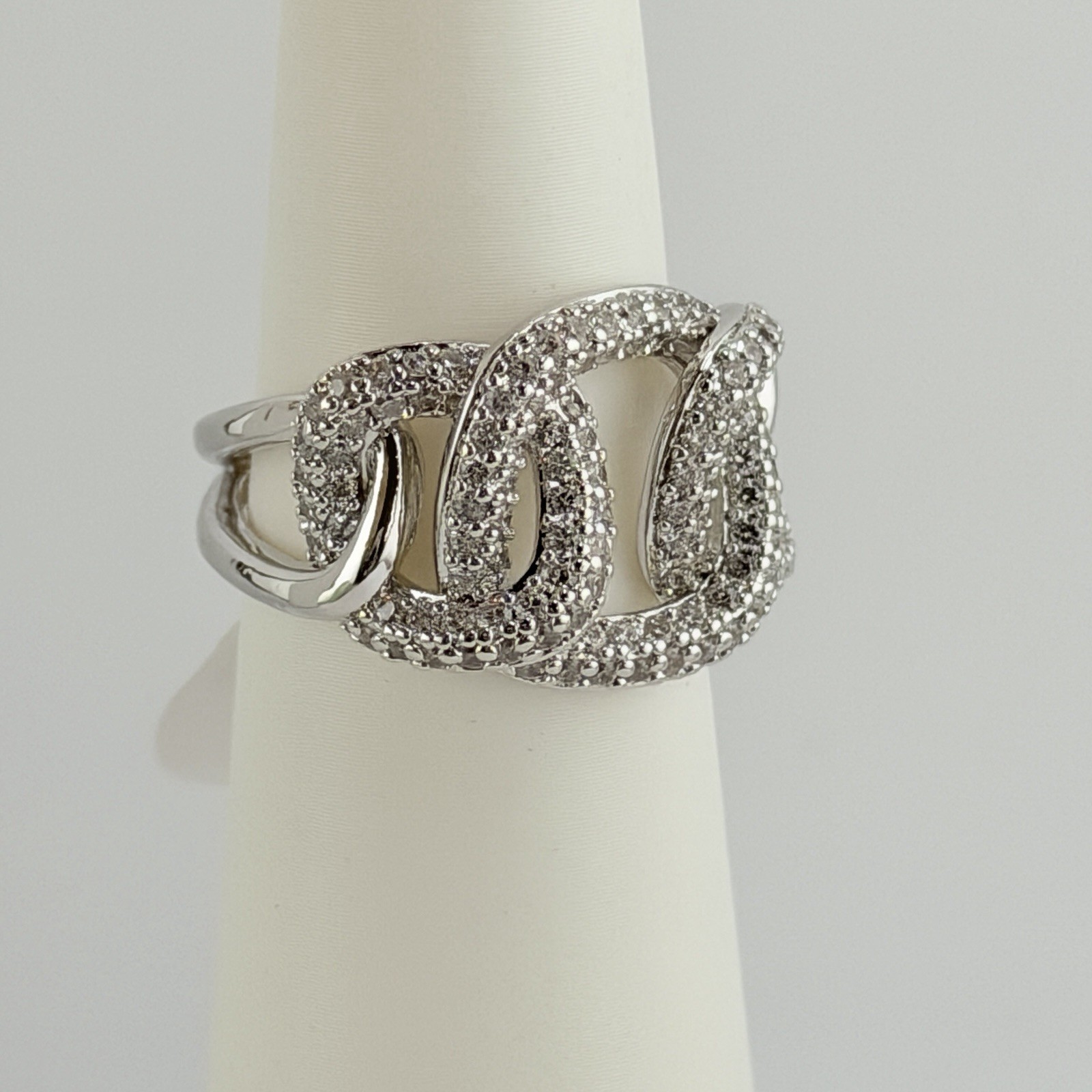 Bomb Party Ring Size 9 “Summer Bliss” Clear Cz on Rhodium Pave Link