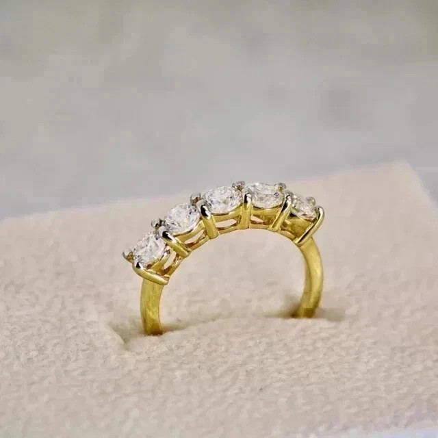 Real Moissanite 3Ct Round Cut Eternity Wedding Band Ring 14K Yellow Gold Plated