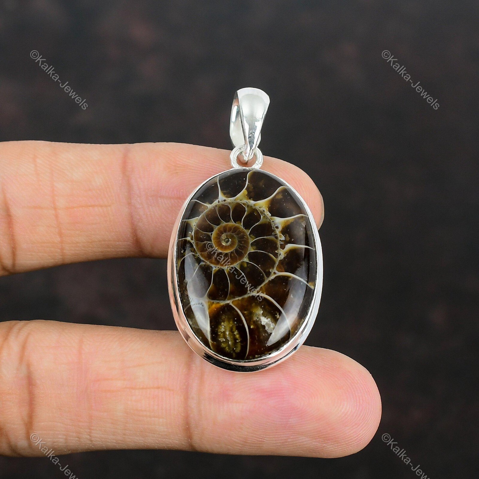 Natural Ammonite Fossil Gemstone Pendant 925 Sterling Silver Indian Jewelry