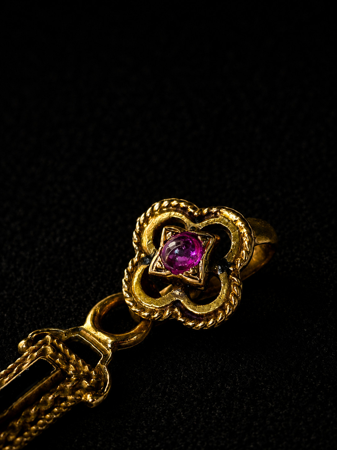 Antique Victorian 18K Gold Cross Pendant Black Enamel Natural Rubies Gothic 1870