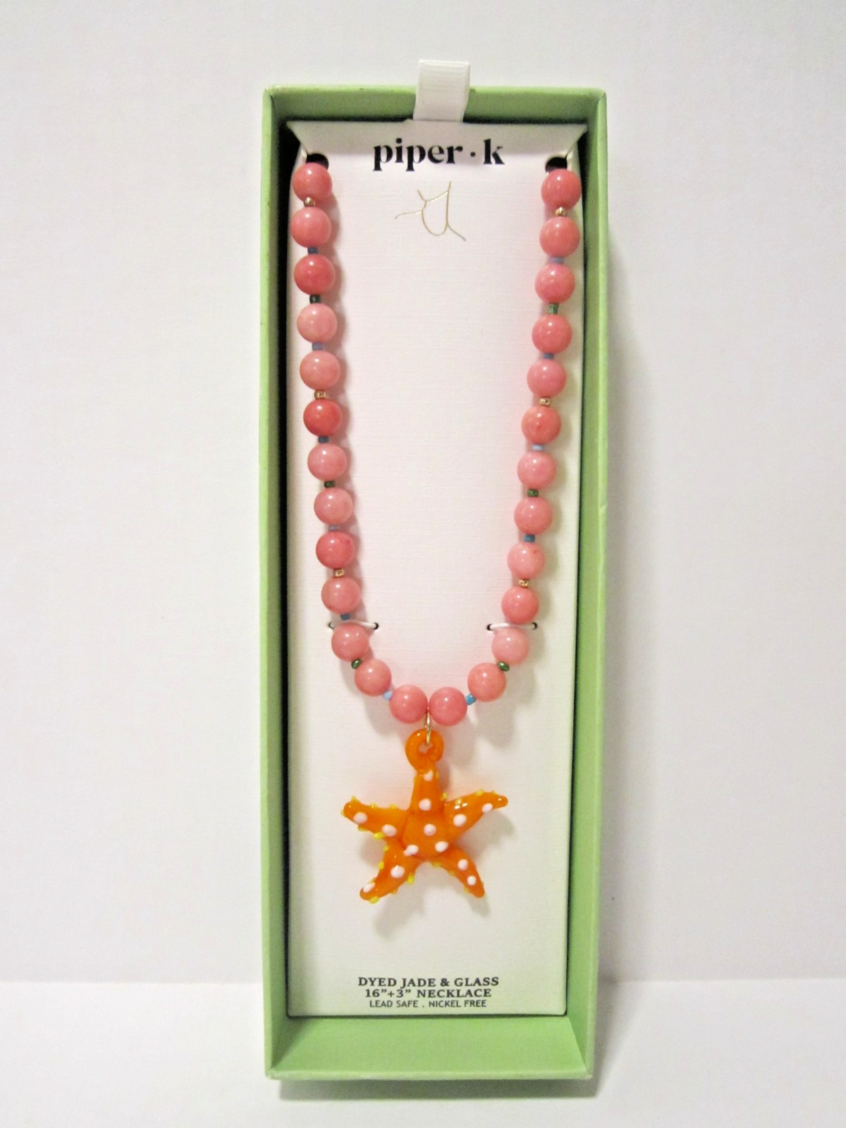 Piper. k Starfish Dyed Jade & Glass 16” + 3” Necklace Nickel Free NIB B60