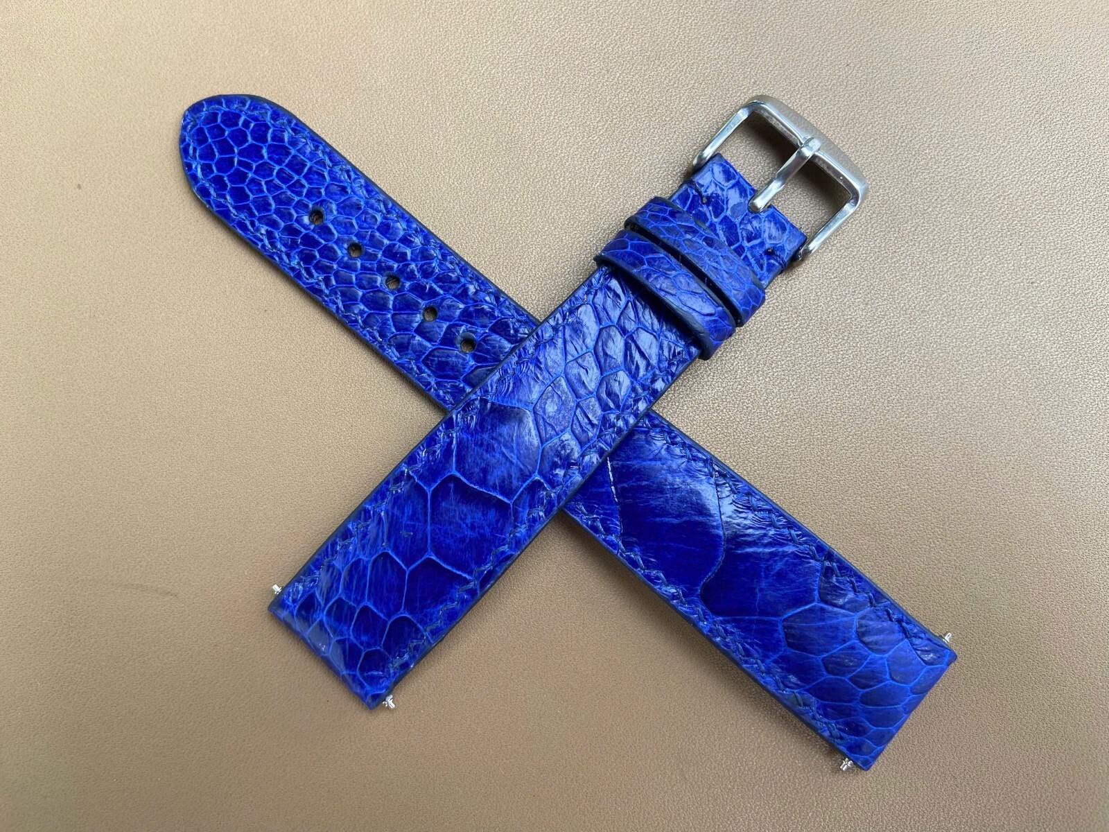Blue Ostrich Leather Watch Strap Band, Size 18mm 19mm 20mm 21mm 22mm 24mm 26mm