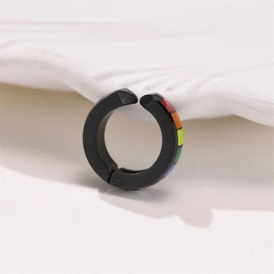 Black Rainbow Hoop Earrings in Stainless Steel by Perimade & Co