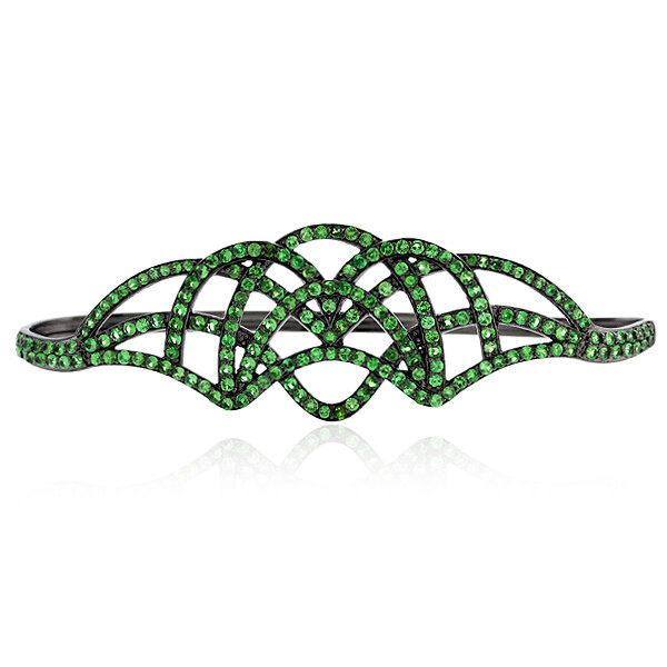 4.39ct Tsavorite Crown Oxidized Palm Bracelet 925 Starling Silver
