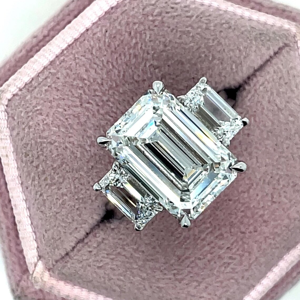 Diamond Ring Emerald Cut 14k White Gold Lab Grown IGI Certified 8 Ct VVS E F
