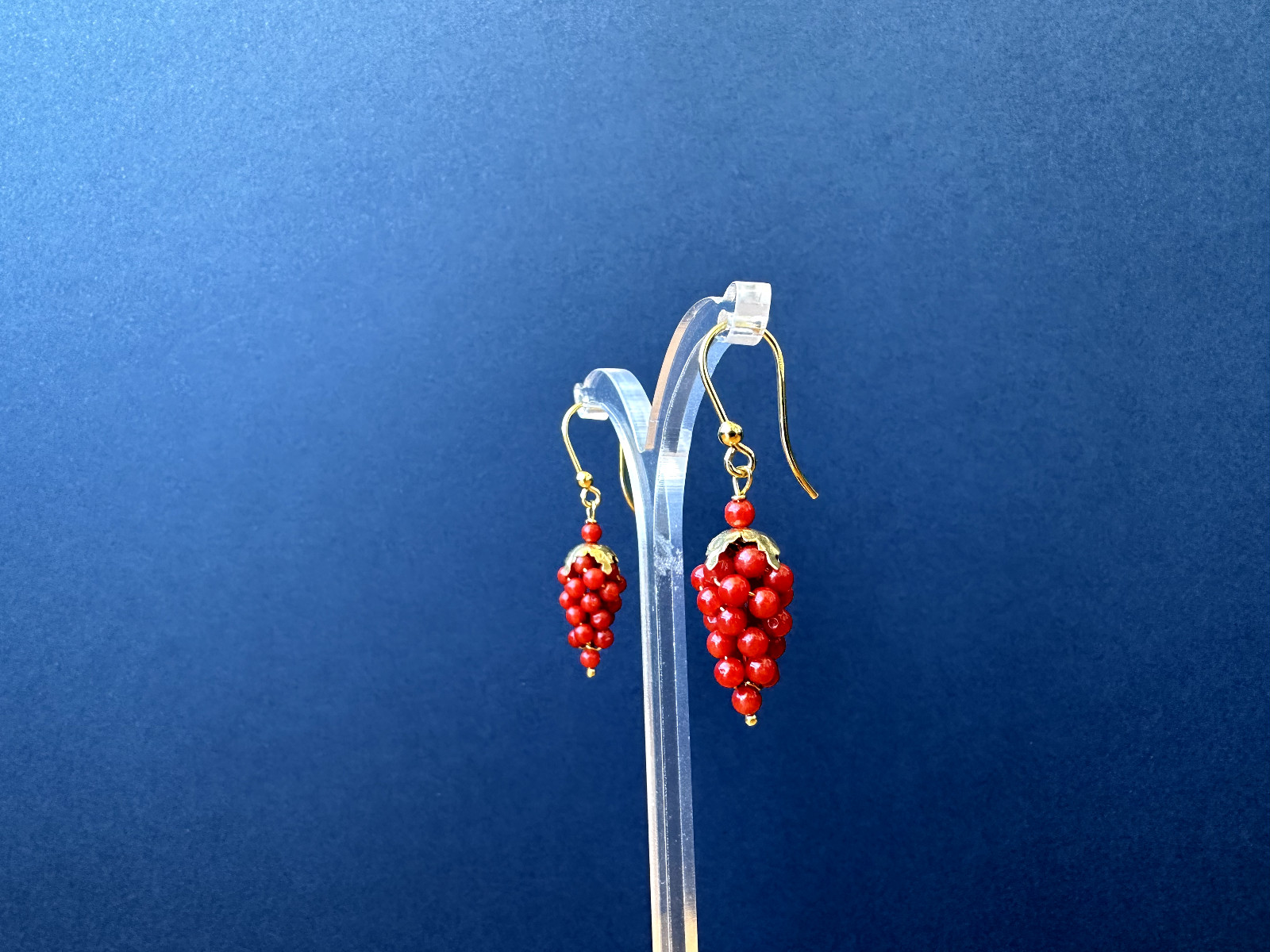 Real Natural Mediterranean Red Coral 925 Silver Cluster Earrings