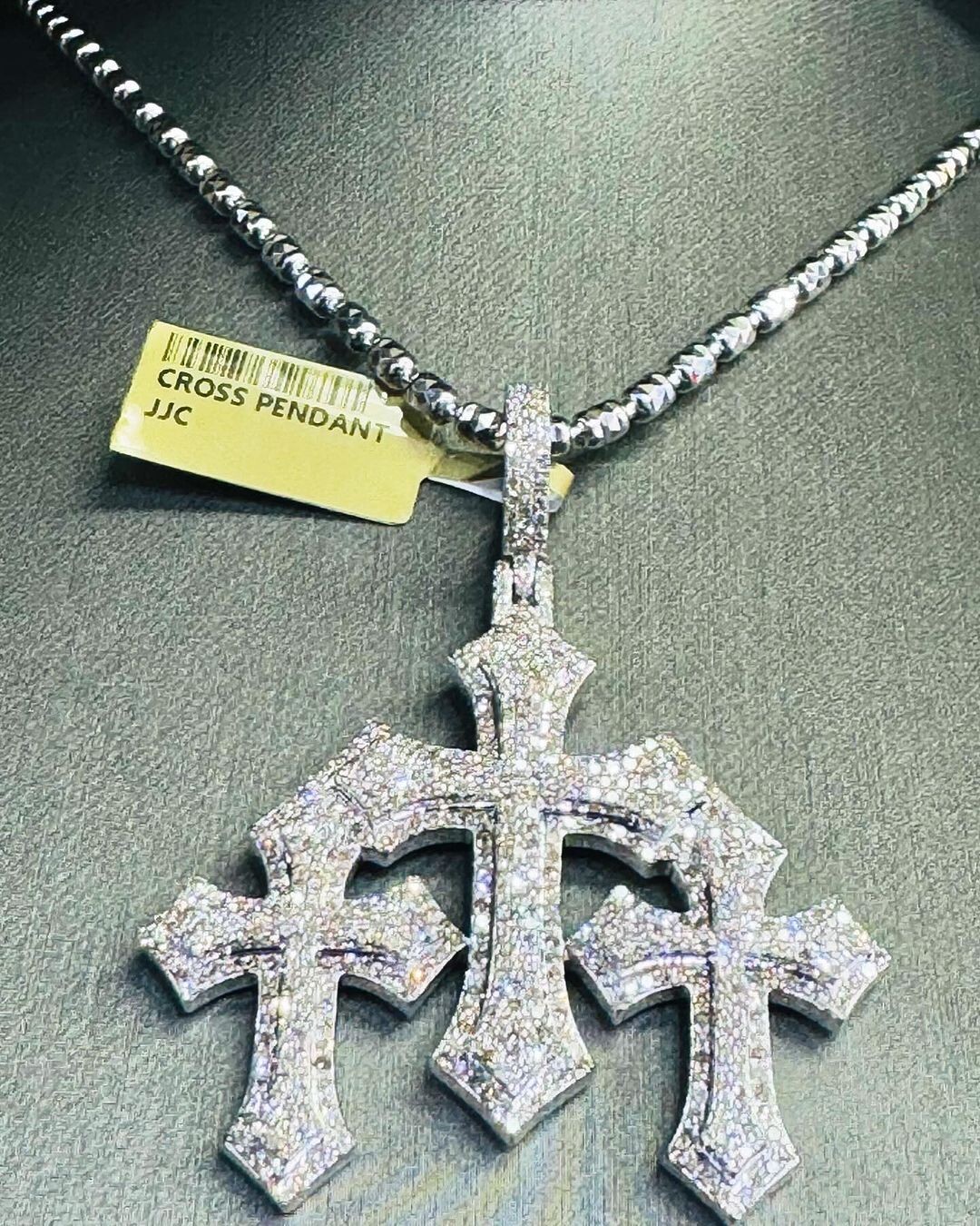 4CT Round Cut VVS1 Moissanite Triple Cross Pendant 14K White Gold Plated