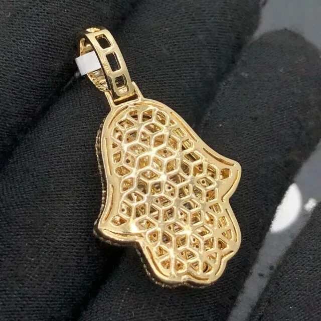 4Ct Baguette Real Moissanite Hamsa Hand Women’s Pendant 14K Yellow Gold Plated
