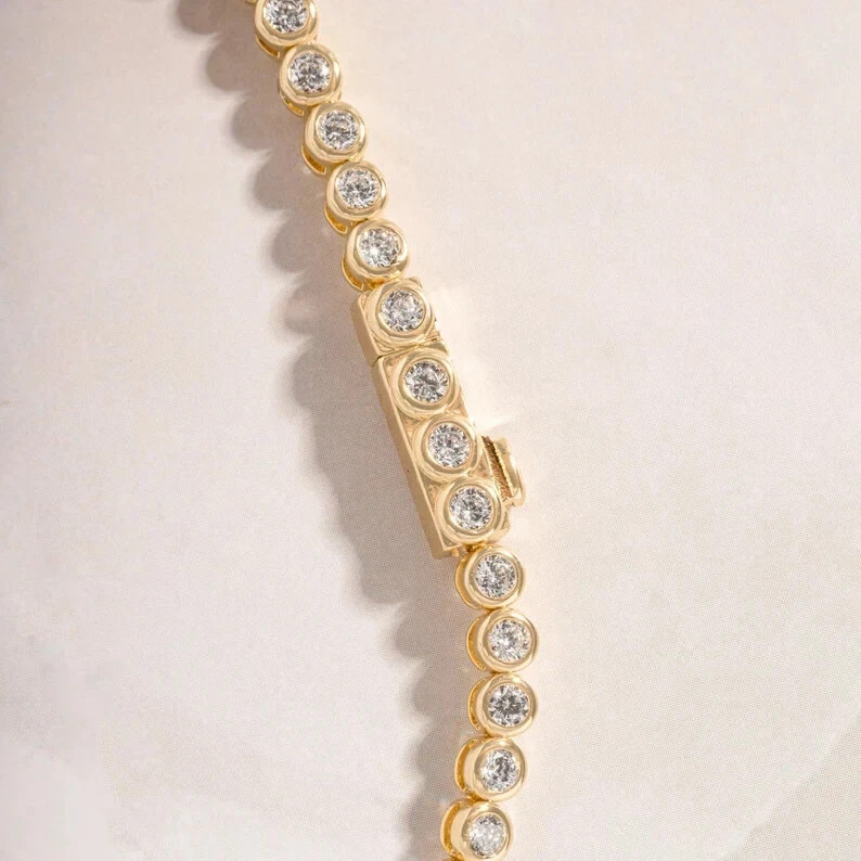 3 CT Round F/VS1 Lab Grown Diamond Women Charm Tennis Bracelet 14K Yellow Gold