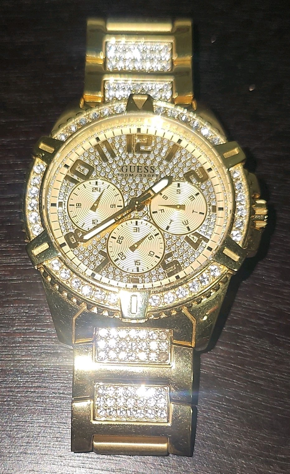 GUESS Waterpro U0799G2 Men’s Gold Tone Crystal Chrono Watch w/ Box – Working