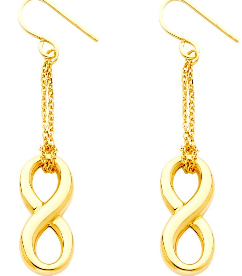 NEW 14K YELLOW GOLD HOLLOW INFINITY HANGING EARRINGS