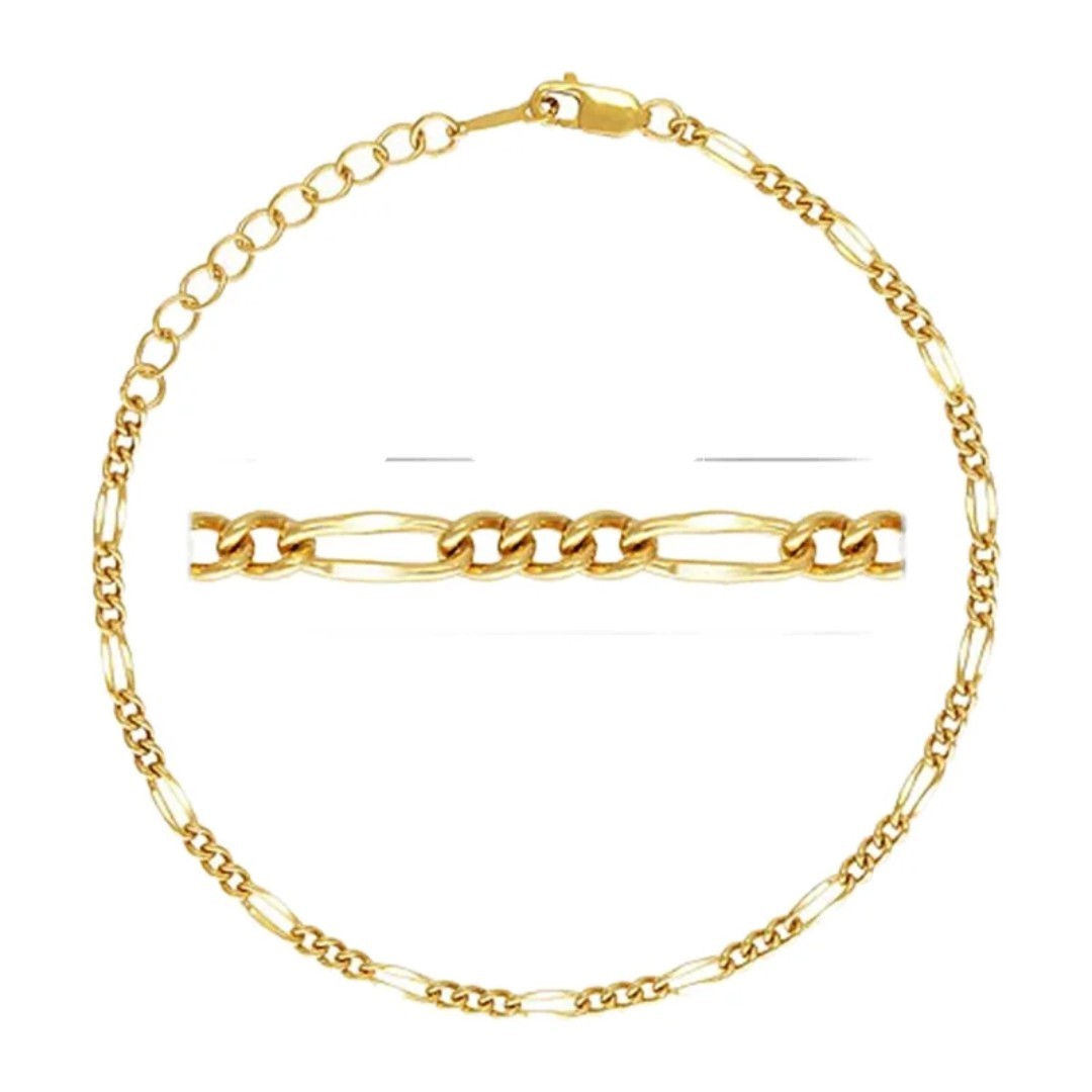 Gold Plated Sterling Silver Figaro Chain Anklet with Lobster Closure