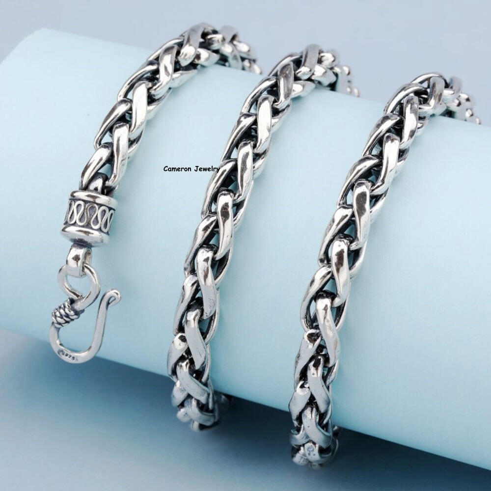Solid S925 Sterling Silver Chain Men Women 6mm Wheat Link Necklace 20-30in L
