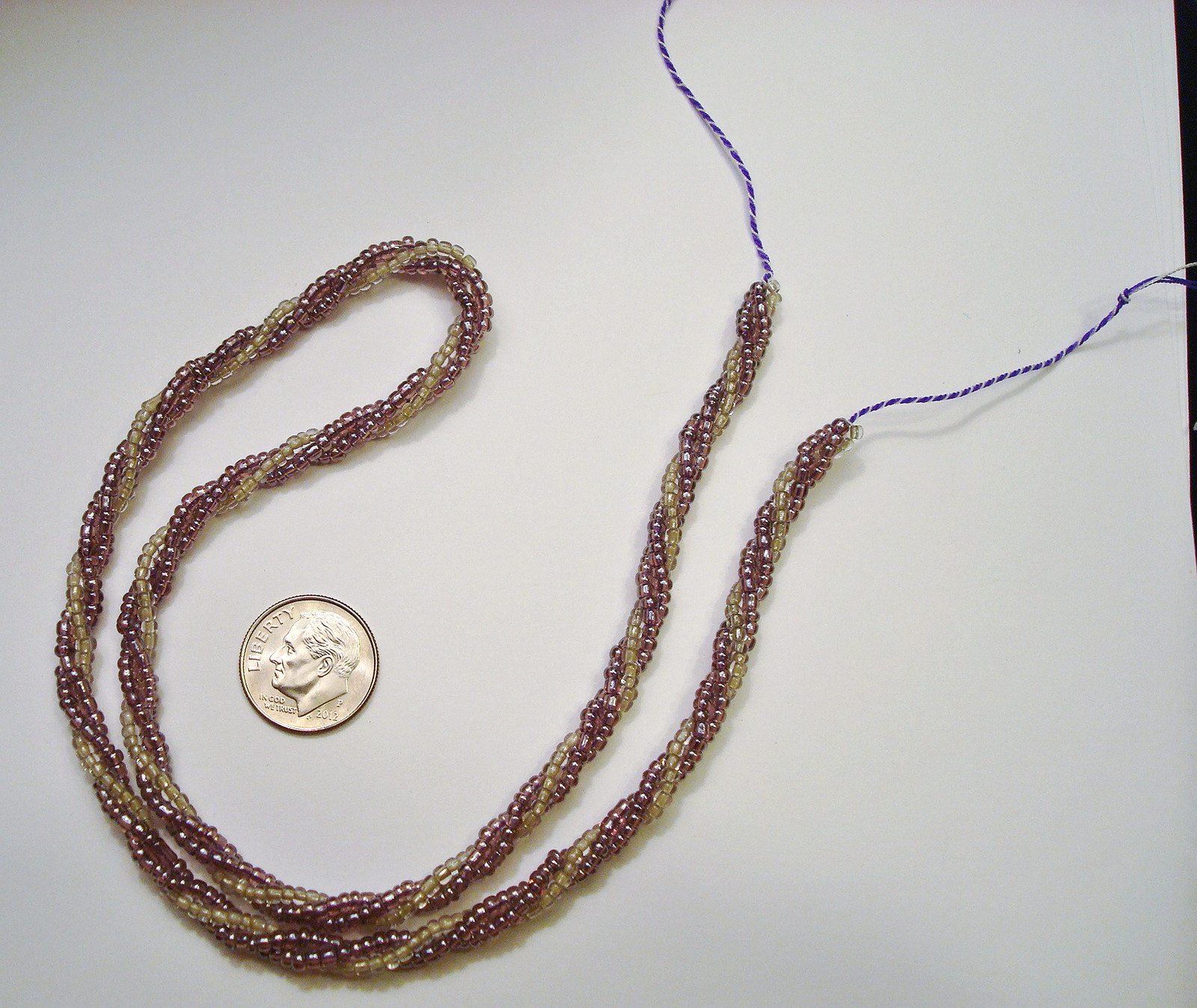 Glass seed bead braided necklace Purple & silver great for charm adds 18″ k009