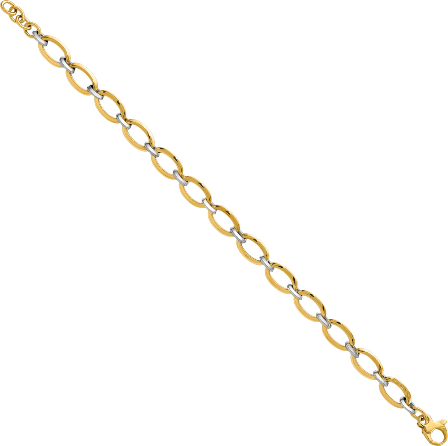 14K Solid Two Tone Gold Oval 5.37mm Thick Link Chain Bracelet 7 inch Polished