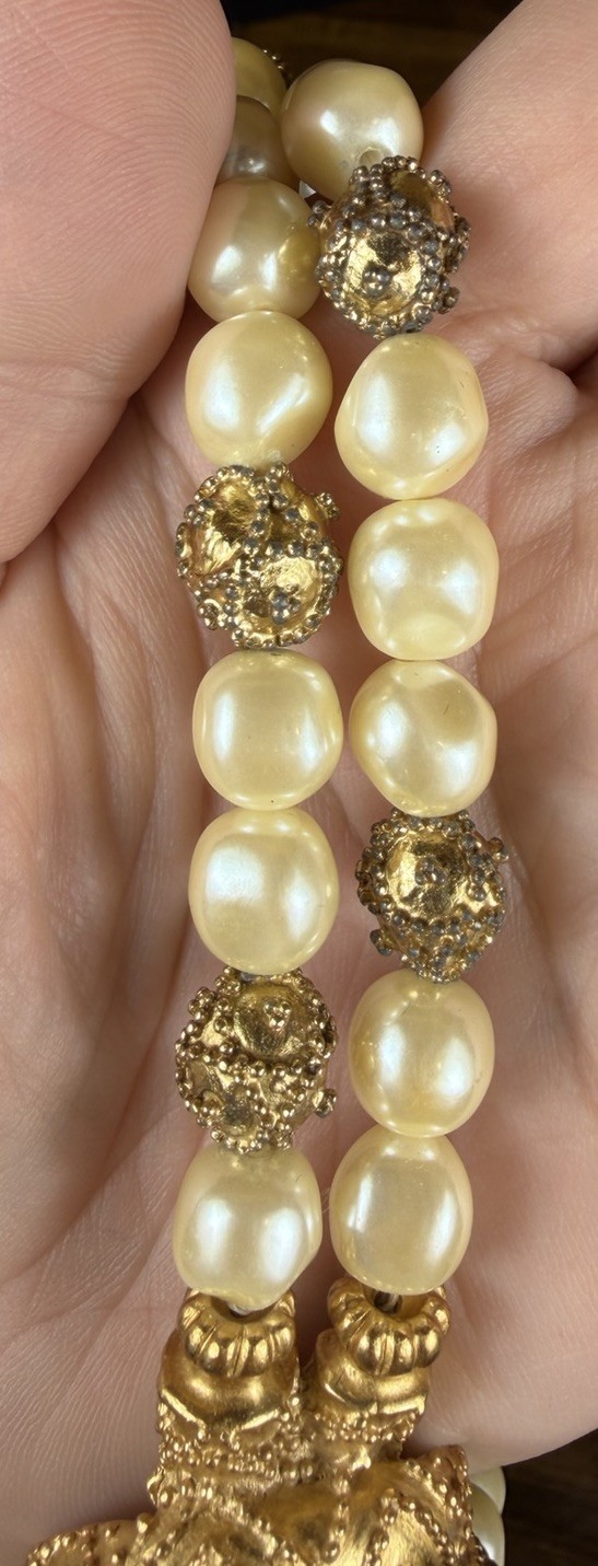 Franklin Mint Mary McFadden Beaded Pearl Necklace 1988 Etruscan Gold Plated