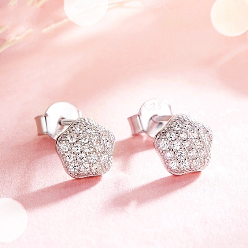 925 Sterling Silver Made With Swarovski Element Sliver Slim Star Stud Earrings