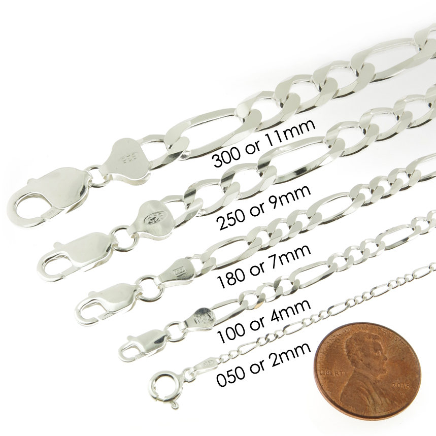 925 Sterling Silver Figaro Mens Womens Chain Bracelet .925 Italy All Sizes