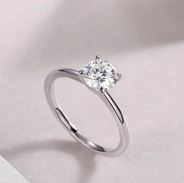 Real Moissanite 2.00Ct Round Cut Solitaire Engagement Ring 14K White Gold Plated