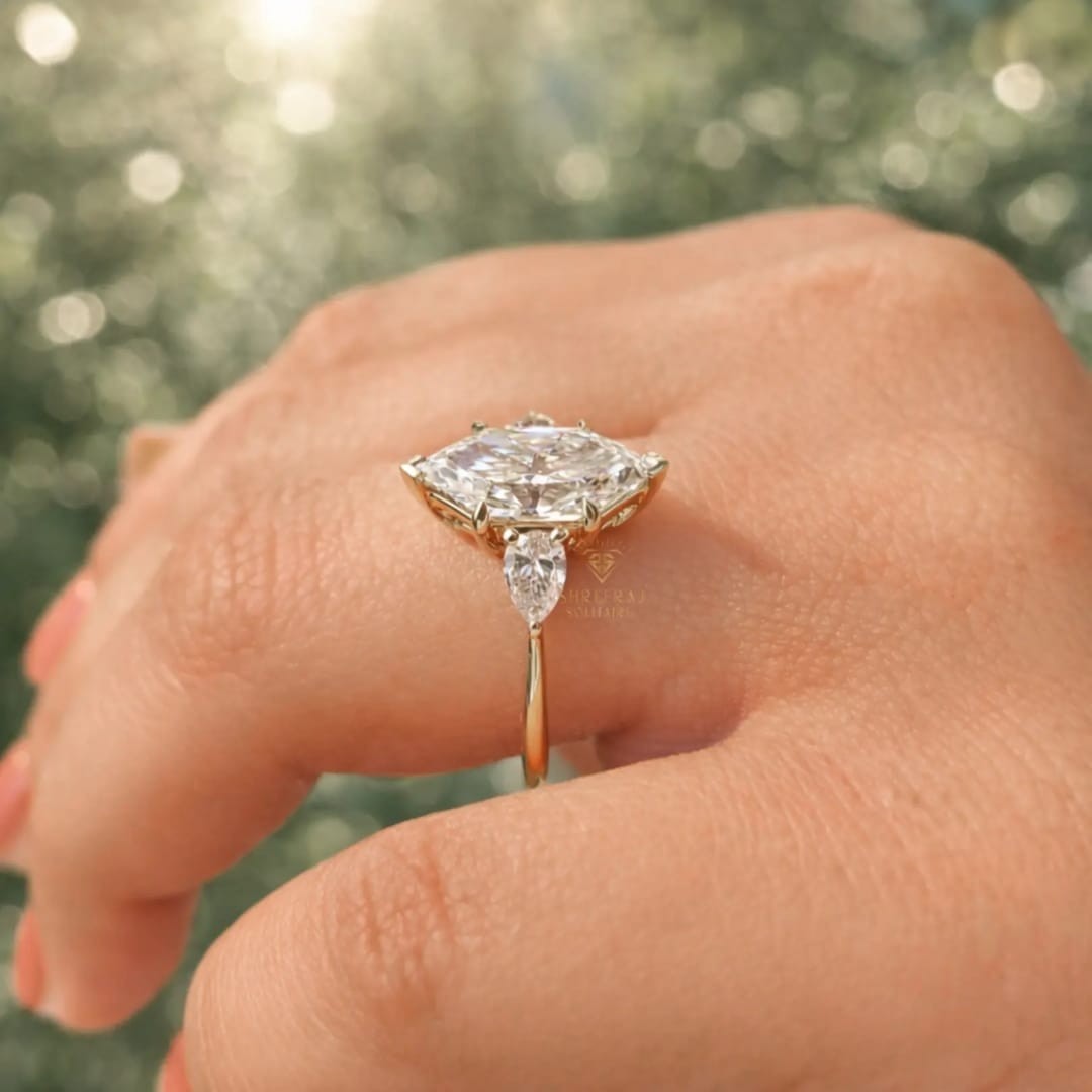 2.50Ct Marquise Cut Moissanite engagement wedding ring design 14k yellow gold fn