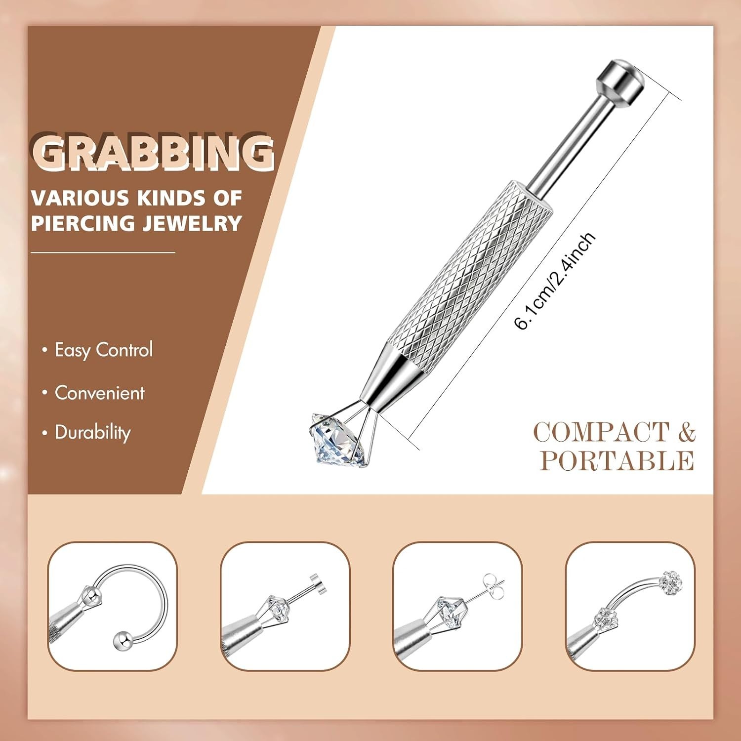 Ergonomic 2PC Stainless Steel Piercing Grabber Tool Set for Easy Jewelry Changes