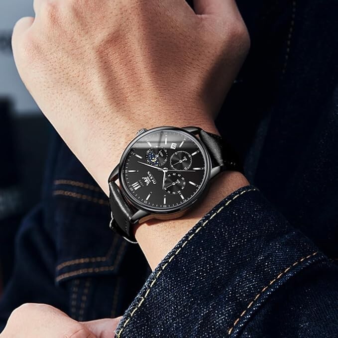 Waterproof Quartz Watch Men’s OLEVS Luminous Luxury Leather Men Strap Business
