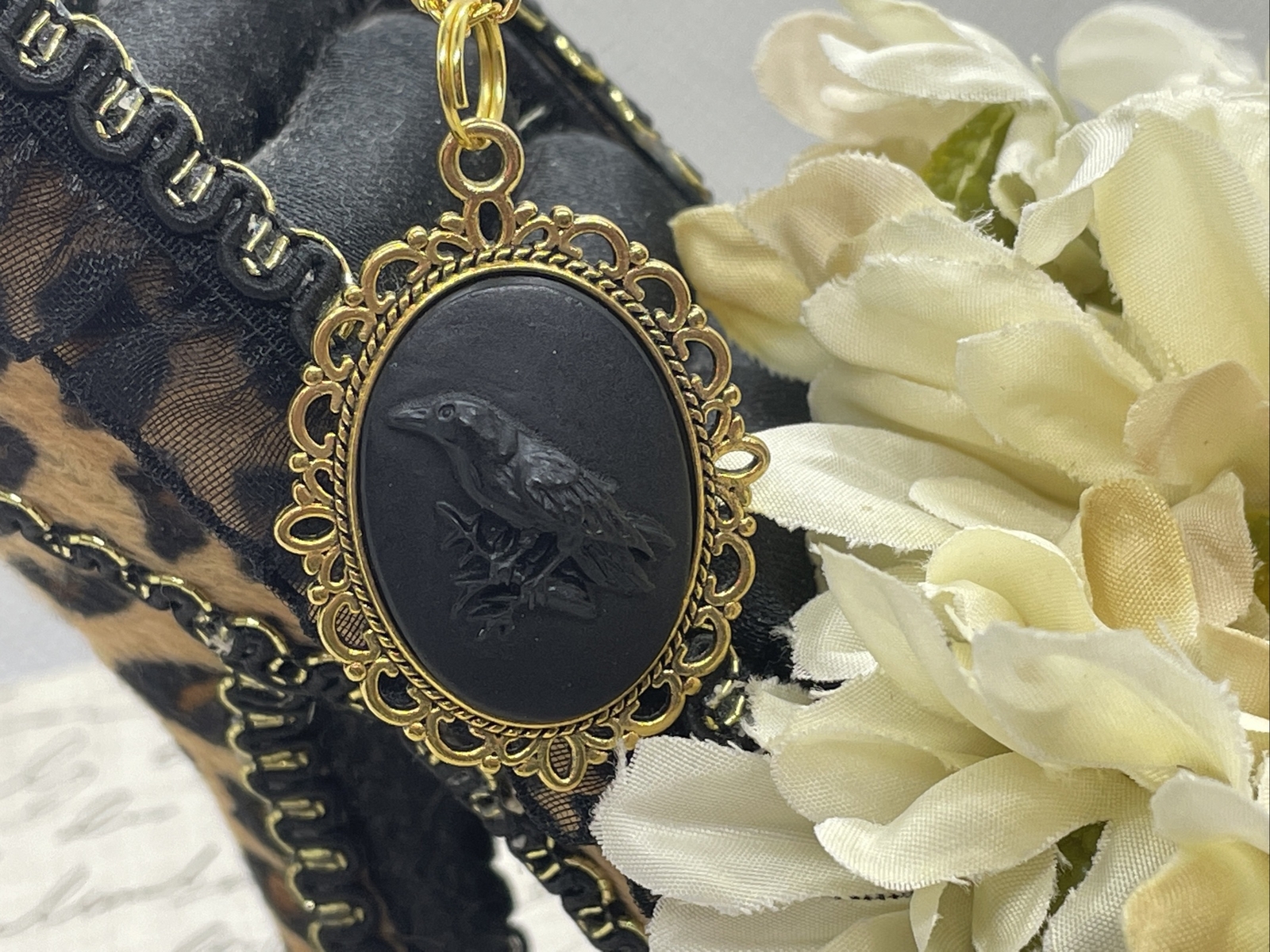 Black Crow Raven Gothic Steampunk Cameo Necklace Mens Womens Gift Wedding Gold T