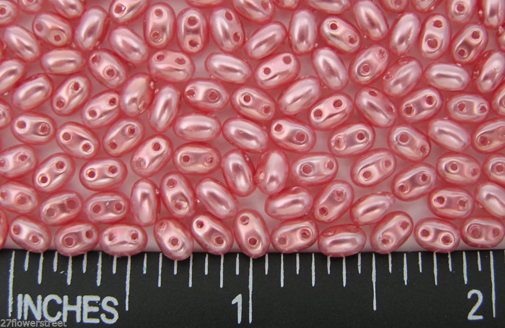 600 Czech Duo / Twin Seed Beads 2.5x5mm Rose Pink Pearl color with 2 holes