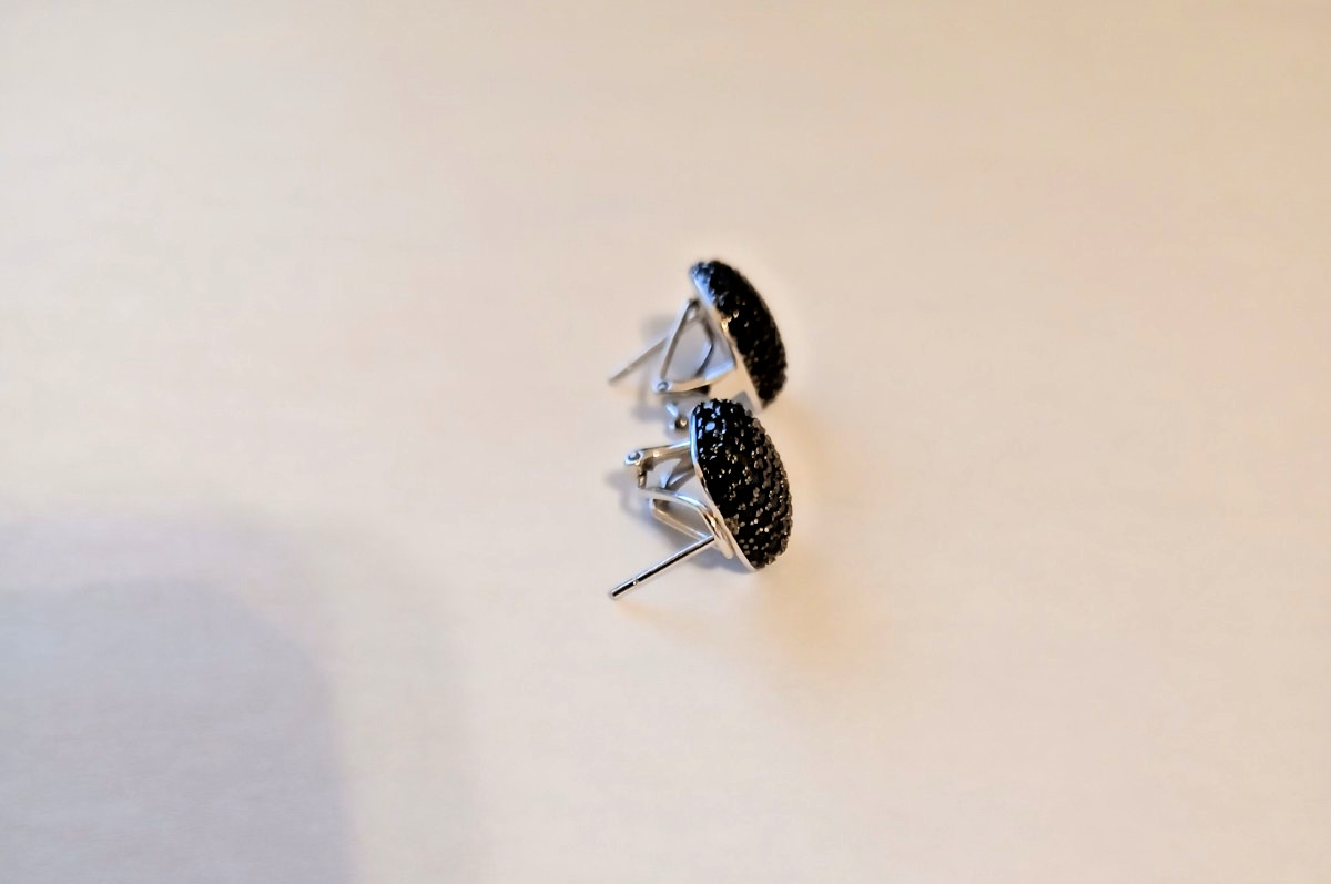 3.25CTW ROUND BLACK SPINEL RHODIUM OVER STERLING SILVER DROP EARRINGS