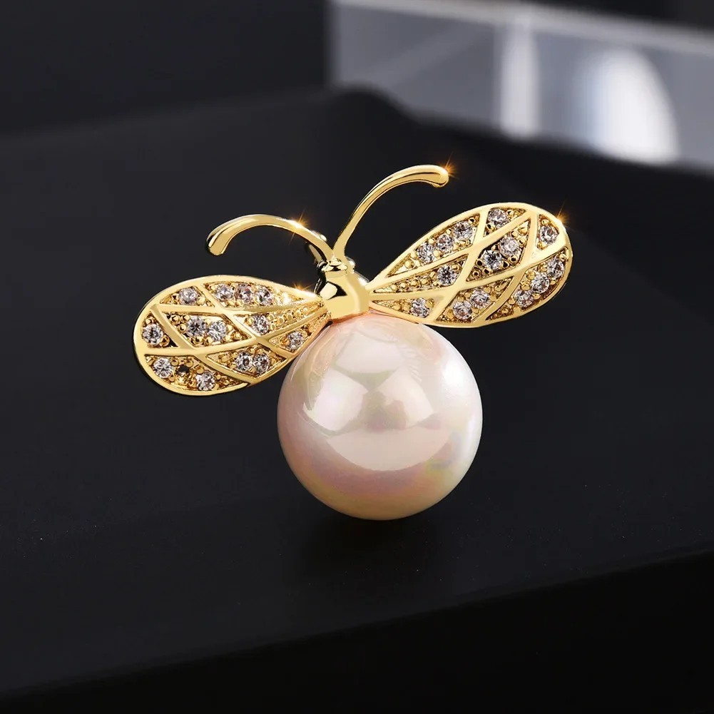 Little Bee Brooches Pearls Insect Women Crystal Pin For Girl Cute Jewelry Gifts