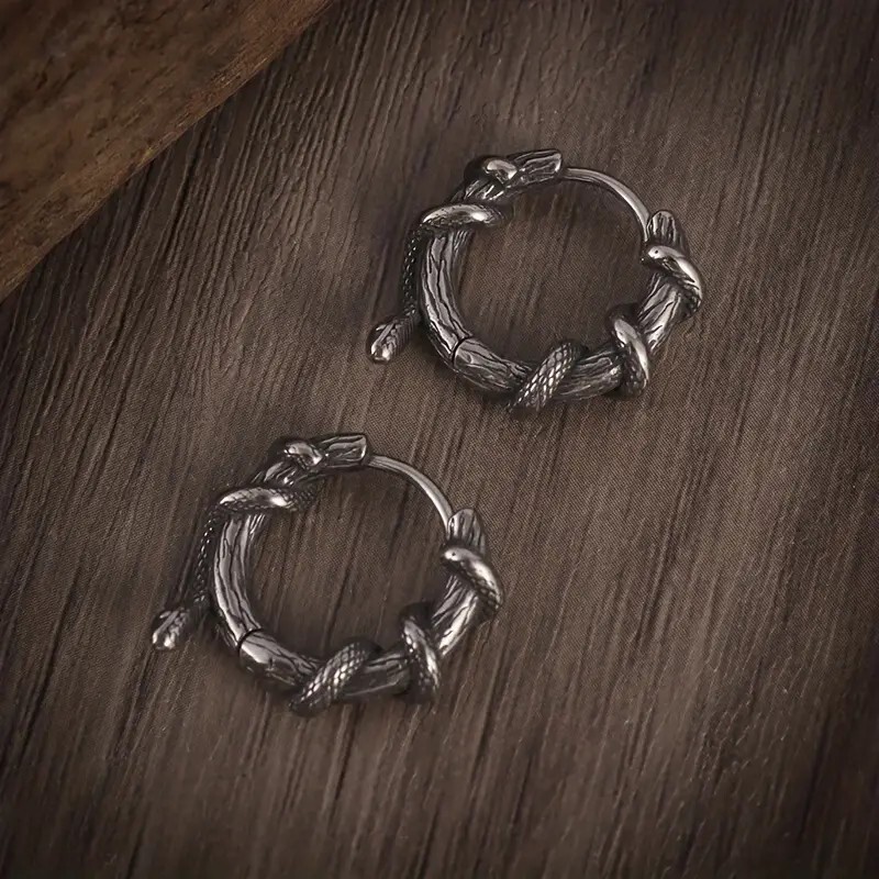 1pair New Gothic Snake Twisted Plant Vines Earrings For Men’s & Women’s