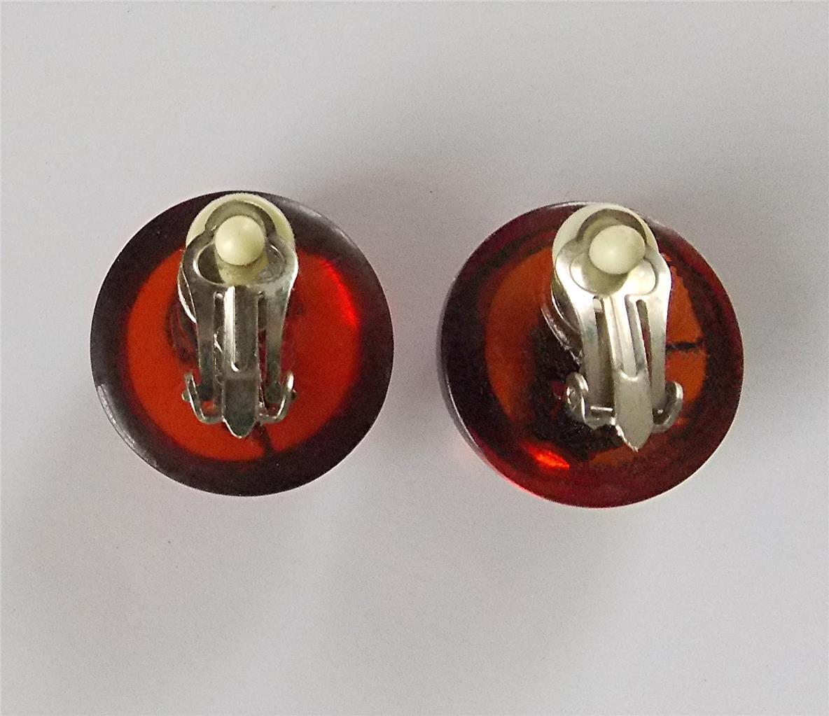 VINTAGE RETRO SEMI-TRANSPARENT MARBLED ROOT BEER COLOR LUCITE CLIP-ON EARRINGS