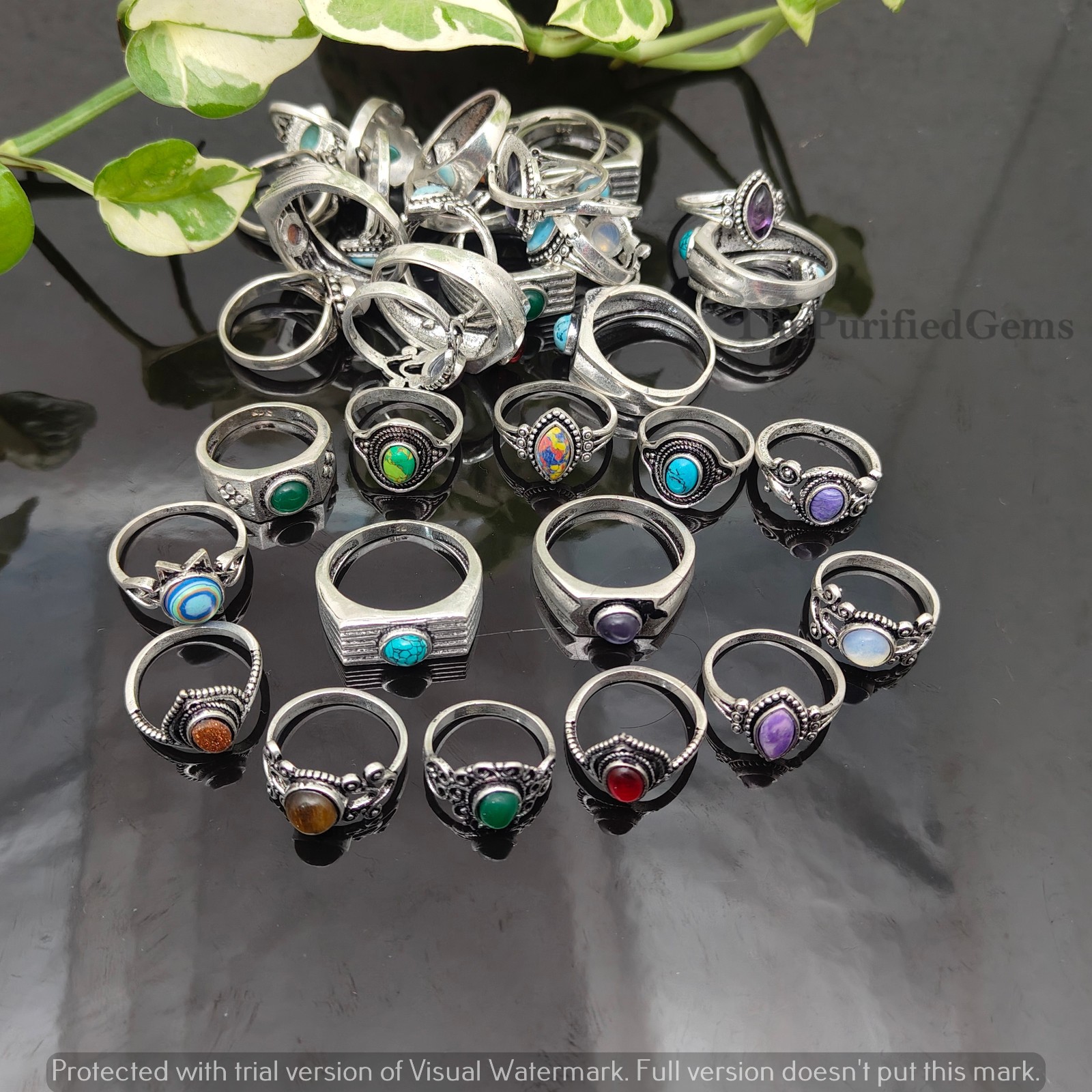 100Pcs Bulk Lot! Multi & Mix Gemstone Ring,925 Silver Plated Rings,Gift For Mom