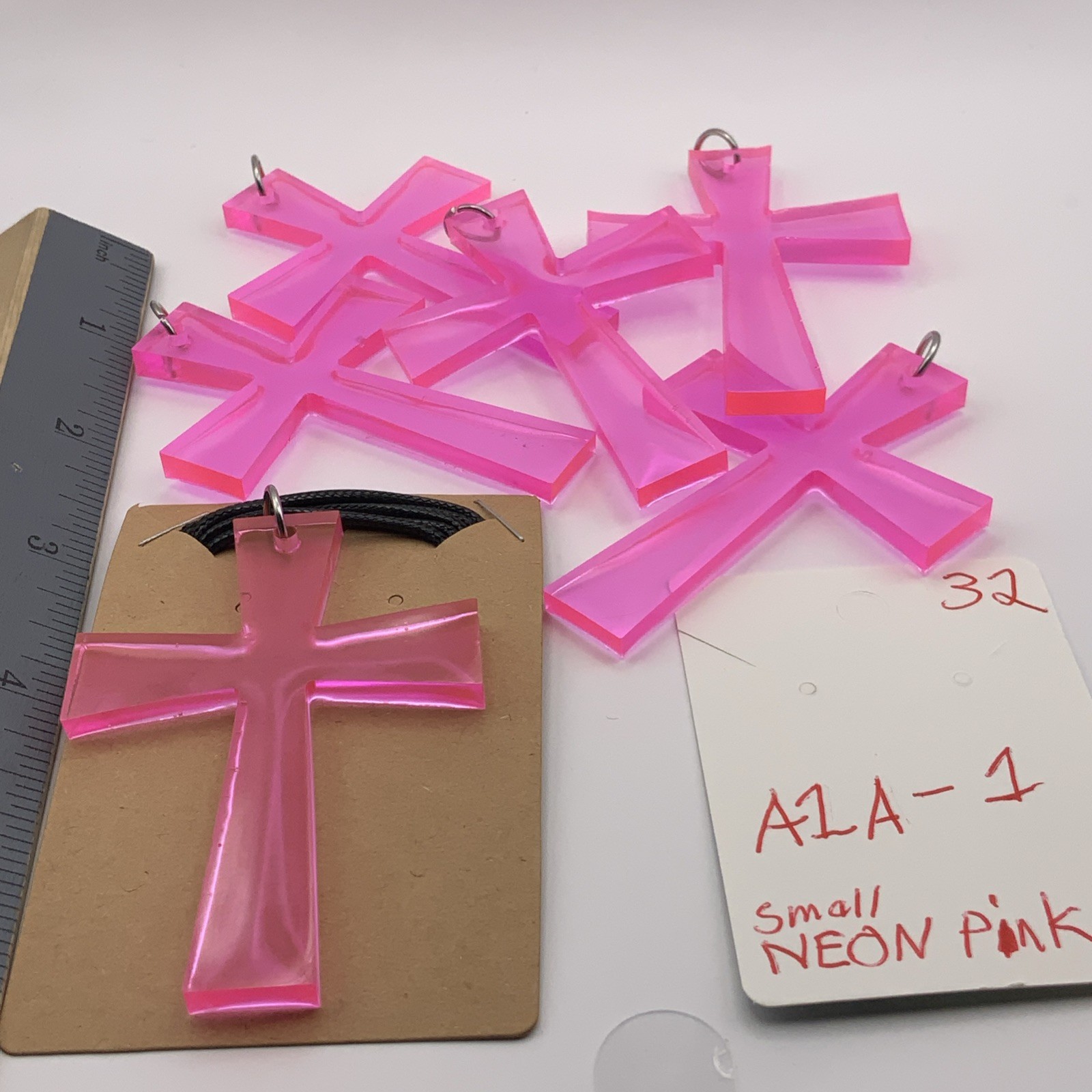 House Of David Handmade Cross Necklace Neon Pink Bulk Available