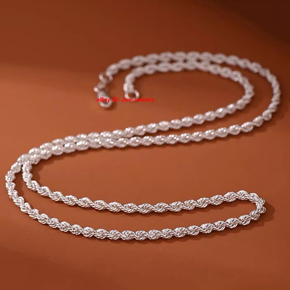 Pure 999 Fine Silver Necklace 3mm Rope Link Chain Women Men Necklace 21.6inch