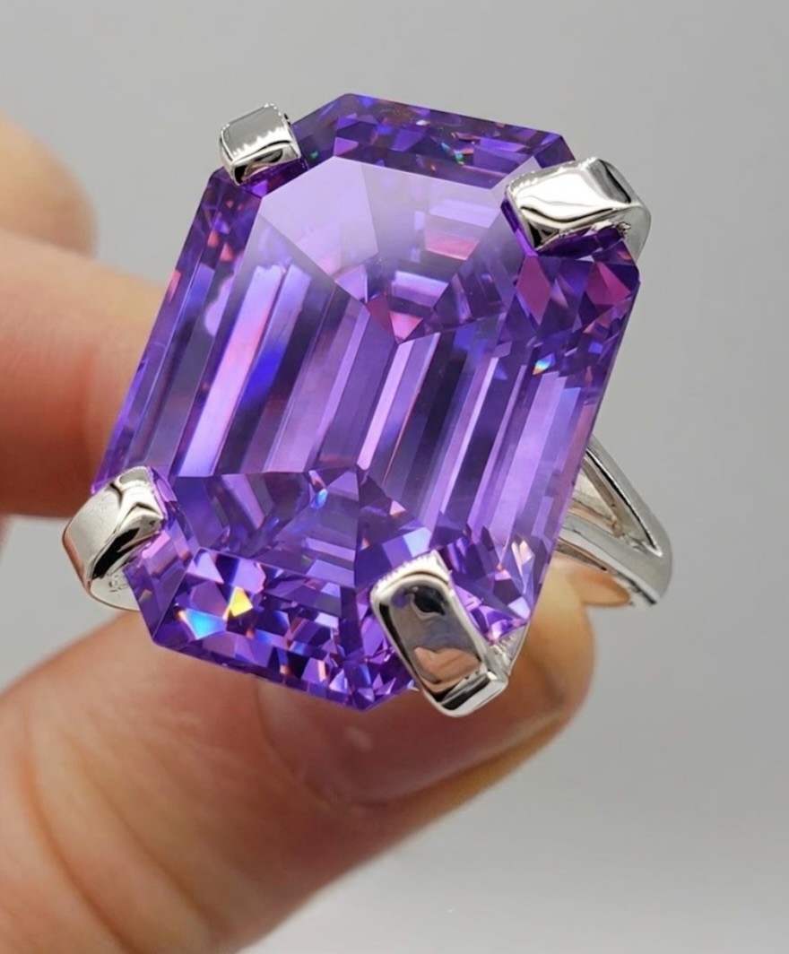 925 Silver, Purple Diamond Solitaire Ring, 10.90 Ct Certified Treated-Great Look