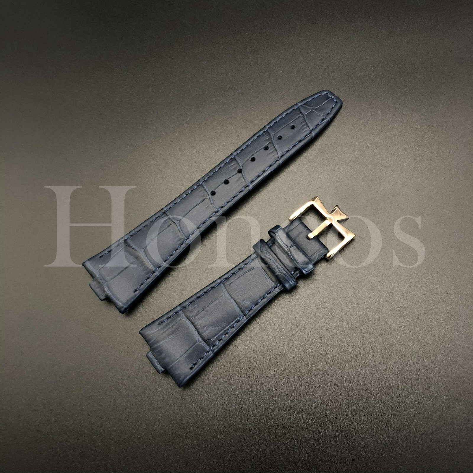 26X18MM D/Blue Genuine Leather Watch Strap Band Fits For VC Overseas Rose Buckle