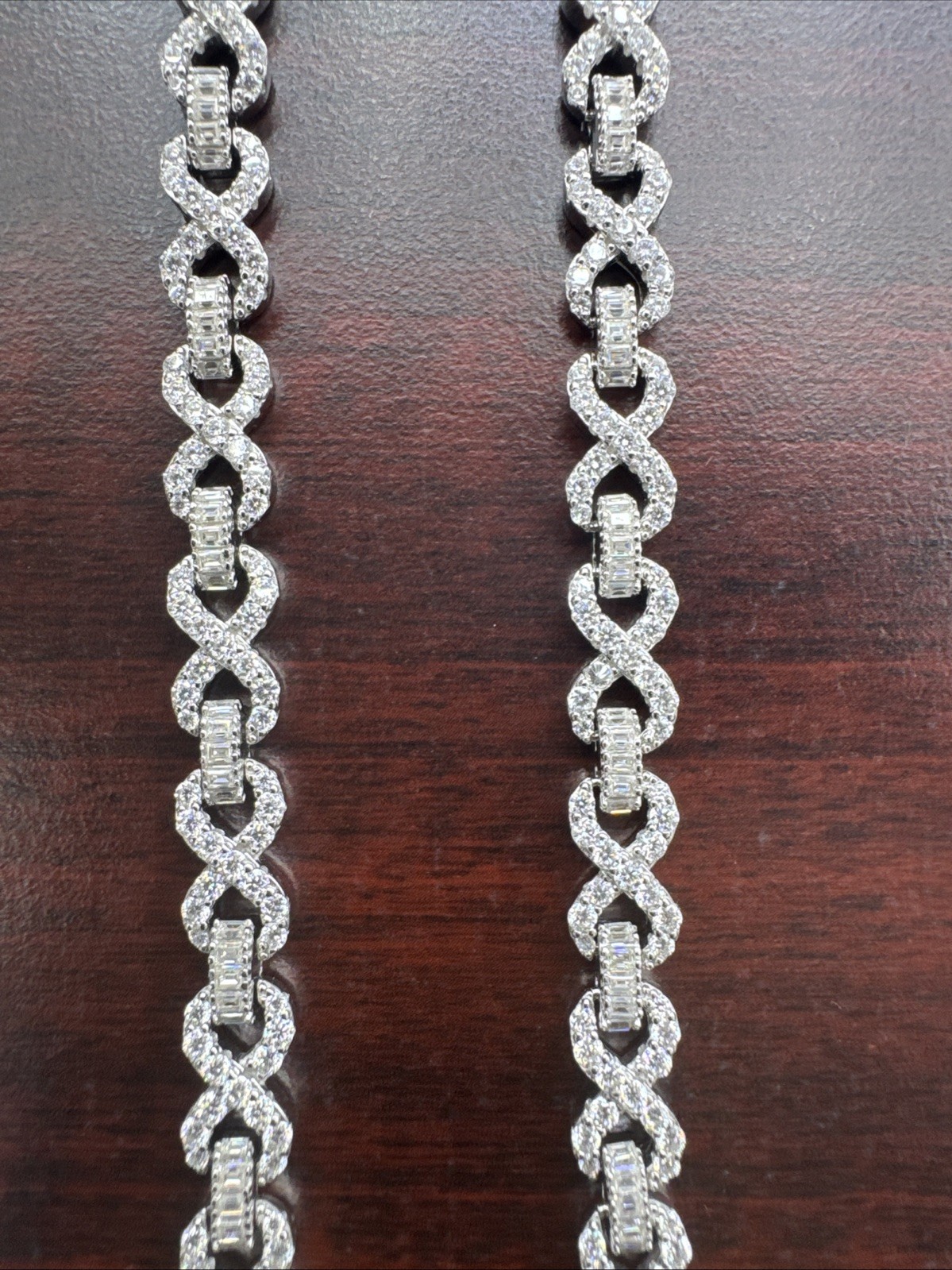 925 Sterling Silver VVS Moissanite Infinity Chain With Baguette Hip Hop Necklace