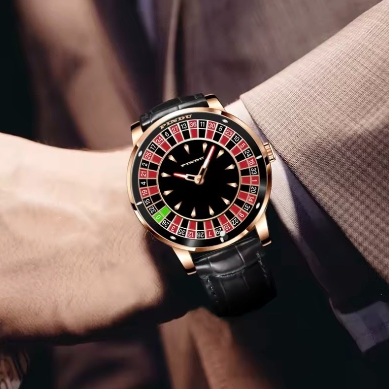 New PINDU Luxury Men’s Automatic Watch 5ATM Casino Tourbillon Rotating Roulette